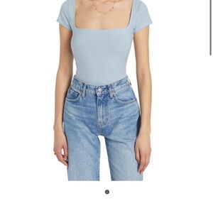 Reformation Light Blue Square Neck Knit Top NWT